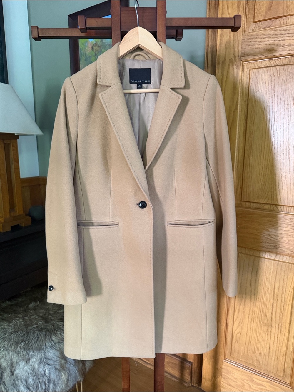 Banana Republic Women's Camel Single-Button Wool Blend Coat
